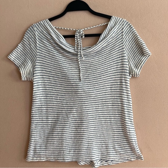 Anthropologie Maeve Coastal 100% Linen Striped Horizon Short Sleeve Top in Small - Picture 2 of 10